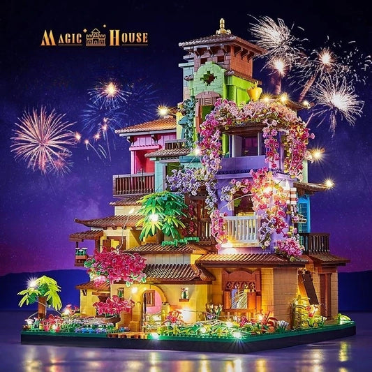 7080 piezas de bloques de construcción de la casa de Sakura con castillo mágico, modelo de calle de ciudad con luces LED, miniladrillos, juguetes, regalos de Navidad para niños 