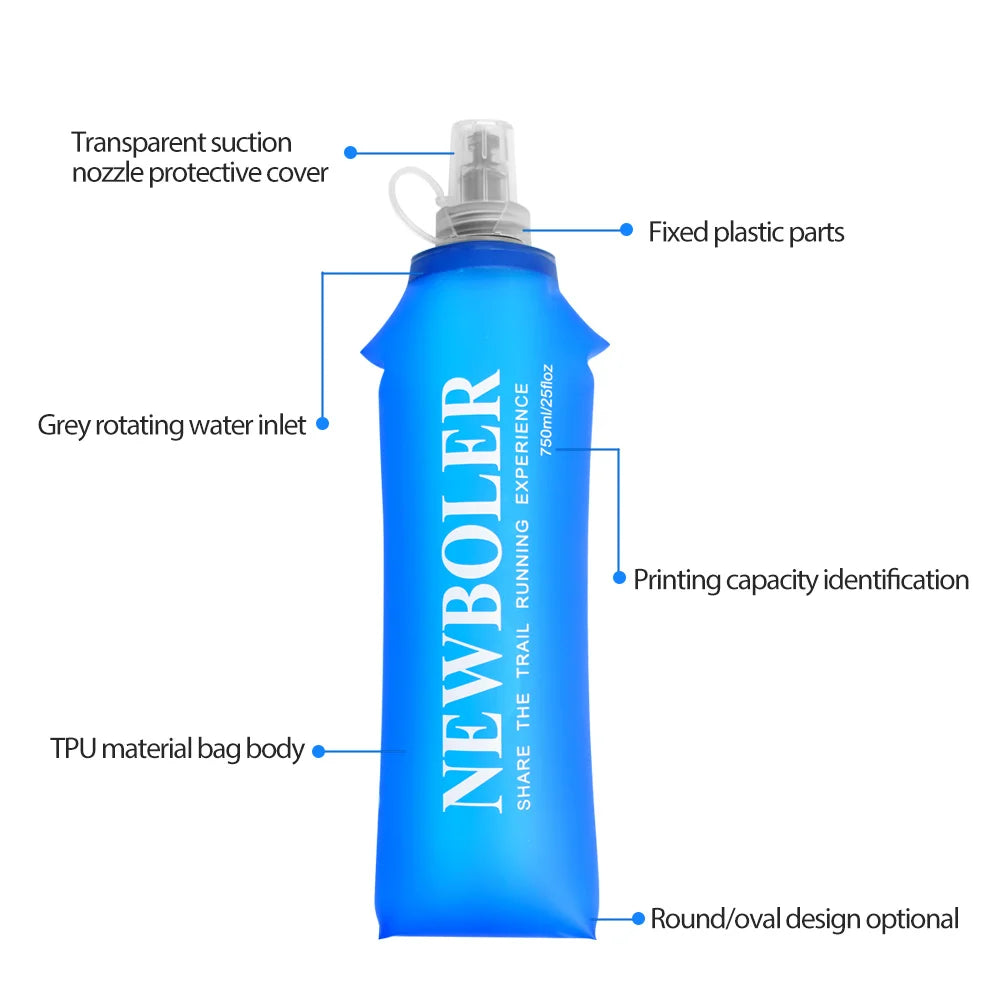 750ml TPU Outdoor Sport Bottle Folding Soft Flask Drink Water Bottle for Running Camping Hiking Bicycle Fitness Water Bag Leedoar