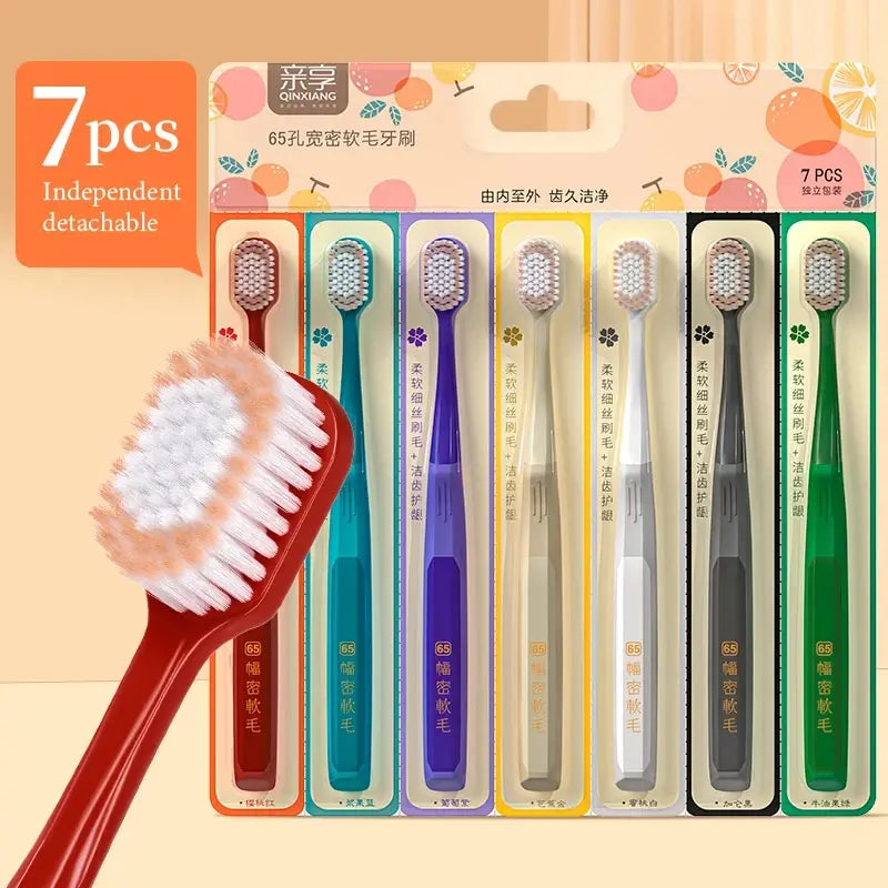 7PCS Multi-Color Pointed Wire Wide Head Soft Bristle Toothbrush, Detachable, Couple Manual Toothbrush for Home Use Leedoar