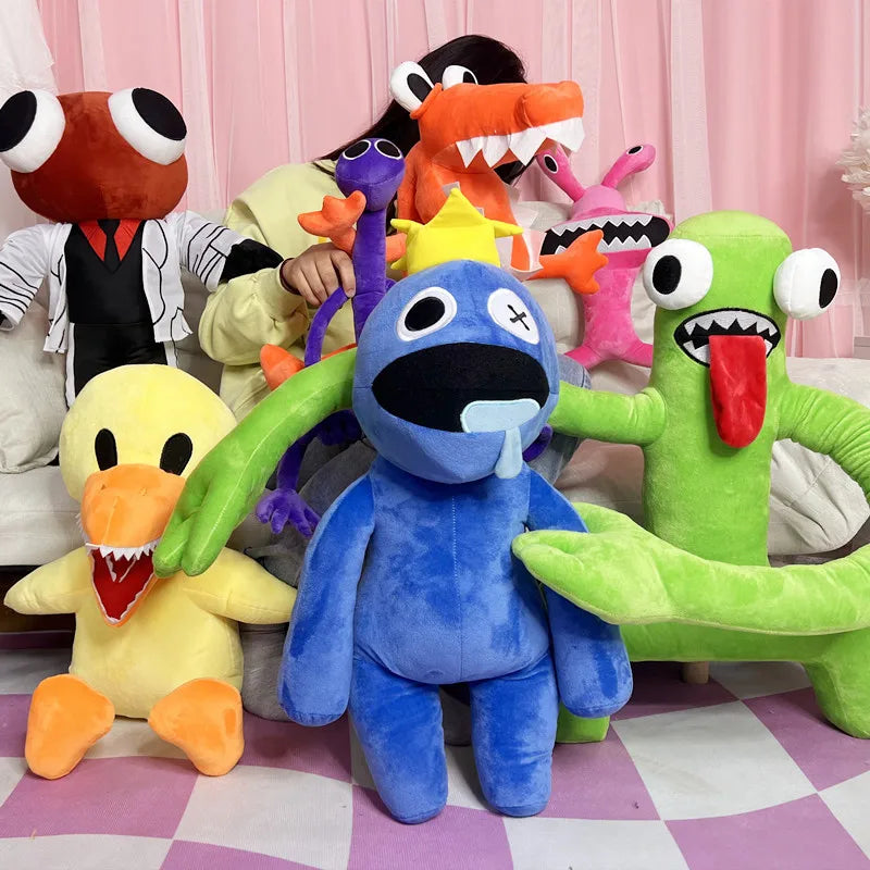 Juego de 7 piezas de muñecos de peluche Rainbow Friends, mochila de zombi, azul, rojo, amarillo y verde, peluches suaves de Rainbow Friend 