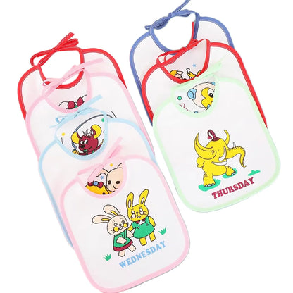 7Pcs 7 Days A Week Non Repeatable Baby U Bibs Newborn Baby Waterproof Printed Towel Baby Drool Towel Leedoar