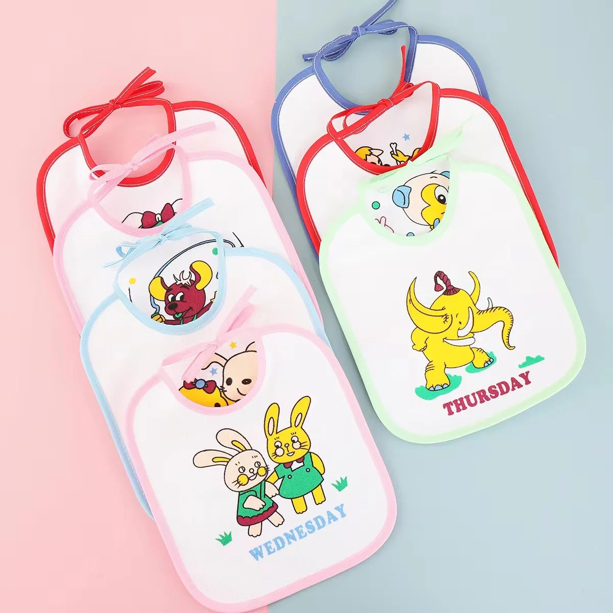 7Pcs 7 Days A Week Non Repeatable Baby U Bibs Newborn Baby Waterproof Printed Towel Baby Drool Towel Leedoar