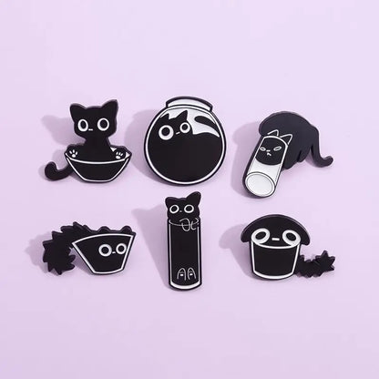 7 piezas/bonitos alfileres de esmalte de gato, broches de terrario de gatito negro personalizados, insignias de solapa, joyería de animales de dibujos animados, regalo para niños y amigos 