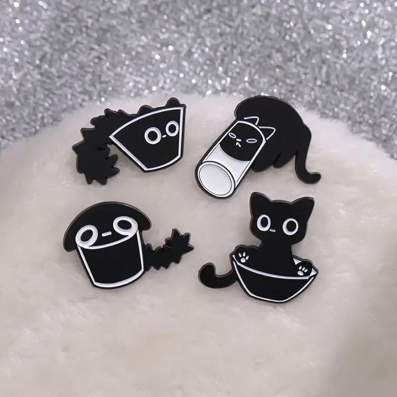 7 piezas/bonitos alfileres de esmalte de gato, broches de terrario de gatito negro personalizados, insignias de solapa, joyería de animales de dibujos animados, regalo para niños y amigos 