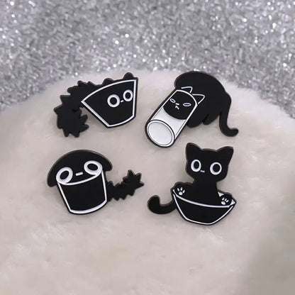 7Pcs/Pins de esmalte de gato fofos personalizados preto gatinho terrário broches lapela emblemas desenho animado animal joias presente para crianças amigos 