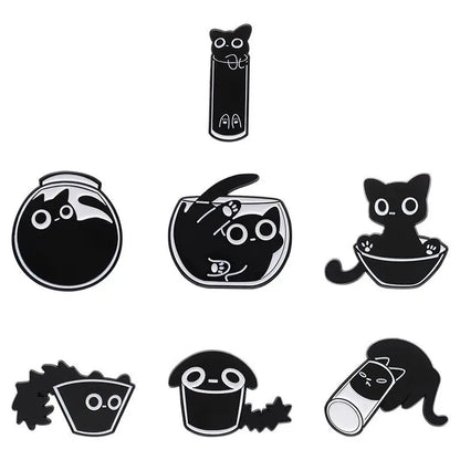 7 piezas/bonitos alfileres de esmalte de gato, broches de terrario de gatito negro personalizados, insignias de solapa, joyería de animales de dibujos animados, regalo para niños y amigos 