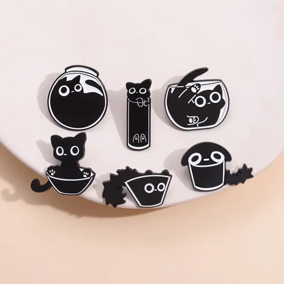 7 piezas/bonitos alfileres de esmalte de gato, broches de terrario de gatito negro personalizados, insignias de solapa, joyería de animales de dibujos animados, regalo para niños y amigos 