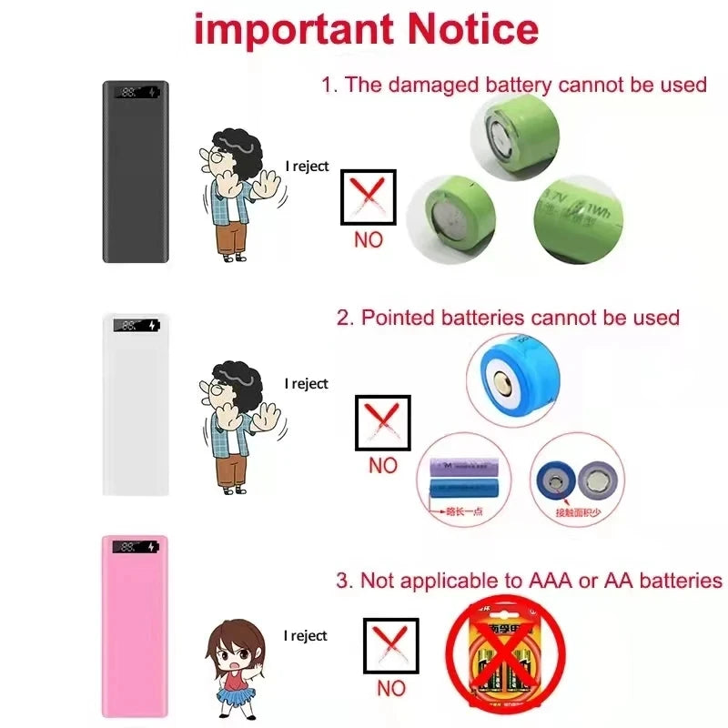 8/10*18650 Power Bank Cases Battery Holder Portable Dual USB Type C Charge Shell for iPhone Xiaomi Huawei 18650 Battery Cases Leedoar