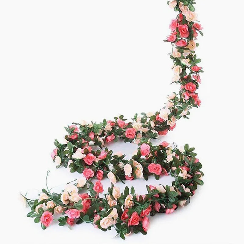 8.2ft Red Rose Artificial Silk Flower Garland Wedding Decor Fake Flowers for Home Room Decoration Autumn Fake Vine Plant Rattan Leedoar