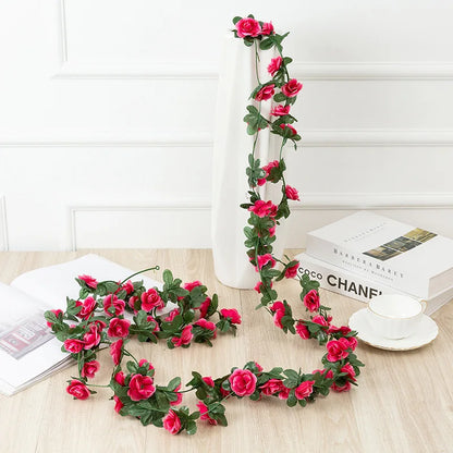 8.2ft Red Rose Artificial Silk Flower Garland Wedding Decor Fake Flowers for Home Room Decoration Autumn Fake Vine Plant Rattan Leedoar