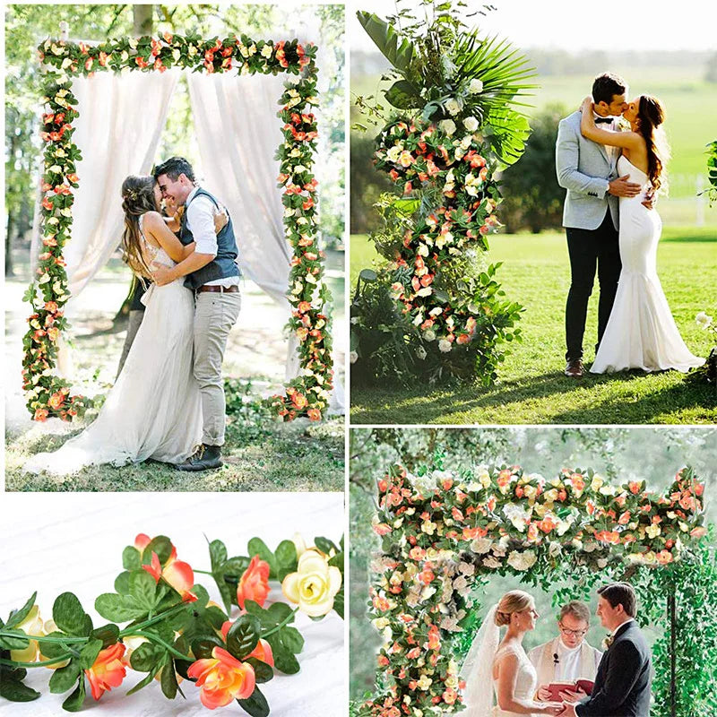 8.2ft Red Rose Artificial Silk Flower Garland Wedding Decor Fake Flowers for Home Room Decoration Autumn Fake Vine Plant Rattan Leedoar