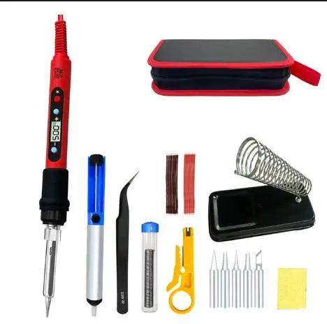 80W Soldering iron kit adjustable temperature LCD solder welding tools Ceramic heater soldering tips Tweezers soldering wire Leedoar