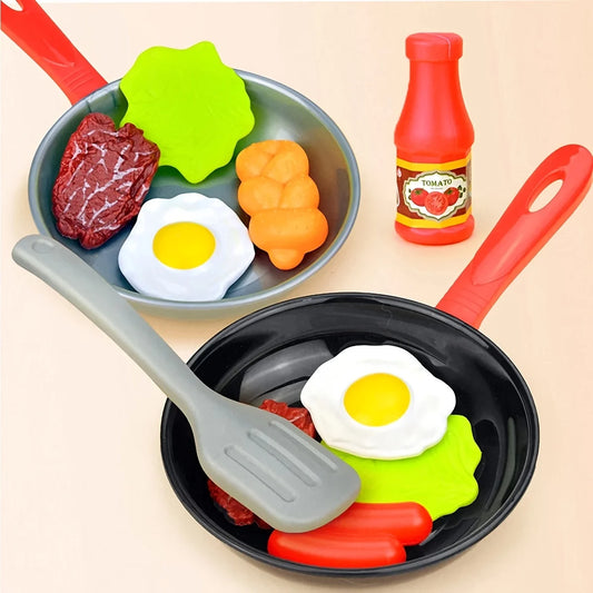 8PCS Crianças Cozinha Comida Brinquedos Simulação Utensílios de Cozinha Jogo Conjunto Fingir Brincar Panela Bife Vegetal Pão Cachorro-quente Omelete Crianças Presente 