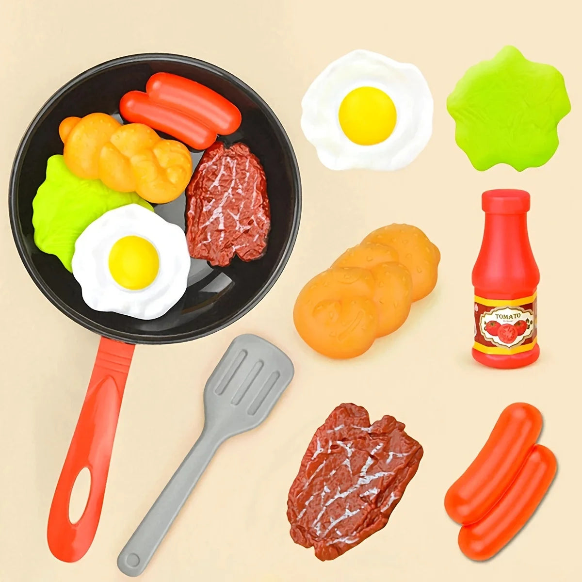 Juego de 8 piezas de juguetes de cocina para niños, juego de simulación de utensilios de cocina, juego de simulación de olla, filete, verduras, pan, perrito caliente, tortilla, regalo para niños 