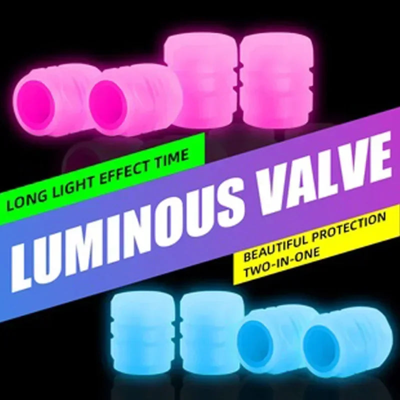 8PCS Luminous Valve Motorcycle Bicycle Bike Car Wheel Tyre Hub Cap Fluorescent Night GlowingLuminous Valve Stem Caps Decor Leedoar