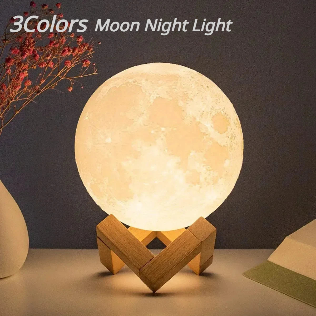 Lámpara de luna de 8 cm, luz LED de noche, funciona con pilas, con soporte, lámpara estrellada, decoración de dormitorio, luces de noche, regalo para niños, lámpara de luna 