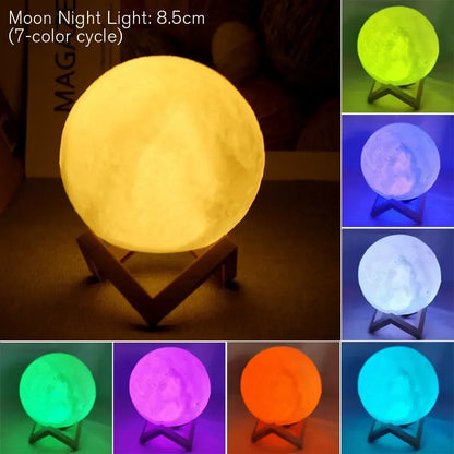 Lámpara de luna de 8 cm, luz LED de noche, funciona con pilas, con soporte, lámpara estrellada, decoración de dormitorio, luces de noche, regalo para niños, lámpara de luna 