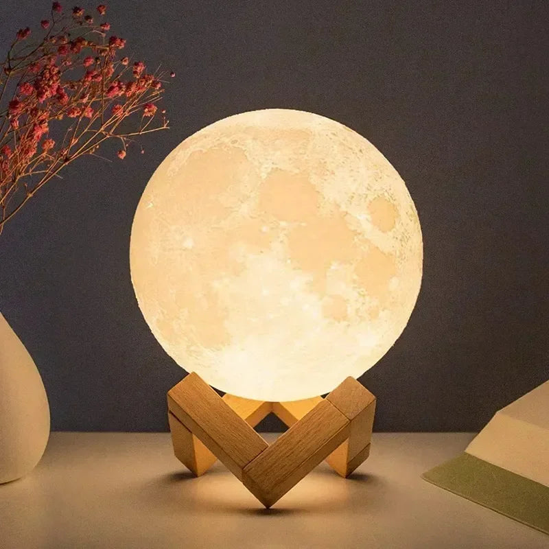 Lâmpada de lua de 8 cm, luz noturna LED, alimentada por bateria, com suporte, lâmpada estrelada, decoração de quarto, luzes noturnas, presente para crianças, lâmpada de lua 