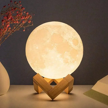 Lámpara de luna de 8 cm, luz LED de noche, funciona con pilas, con soporte, lámpara estrellada, decoración de dormitorio, luces de noche, regalo para niños, lámpara de luna 