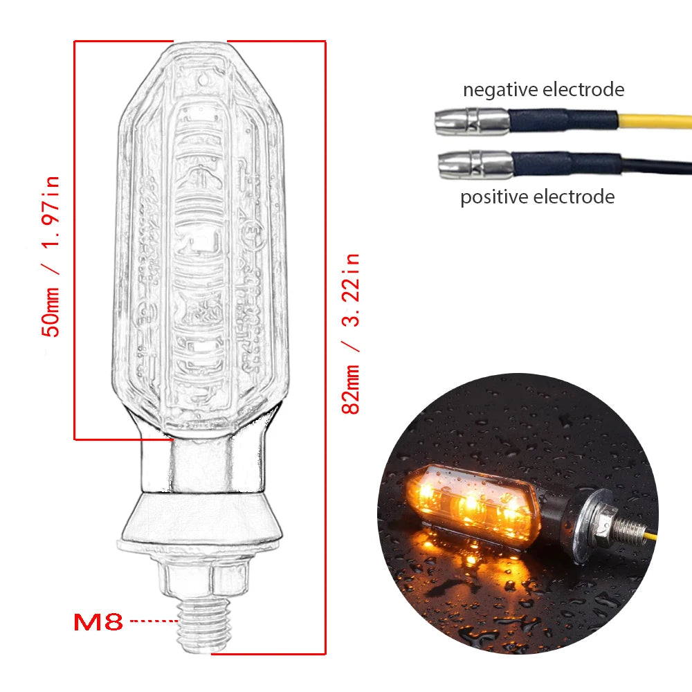 8mm Mini Motorcycle LED Turn Signal Lights Amber Flashing Light Blinker Turn Signal lamp 12V Moto Indicator Lamp Accessories Leedoar