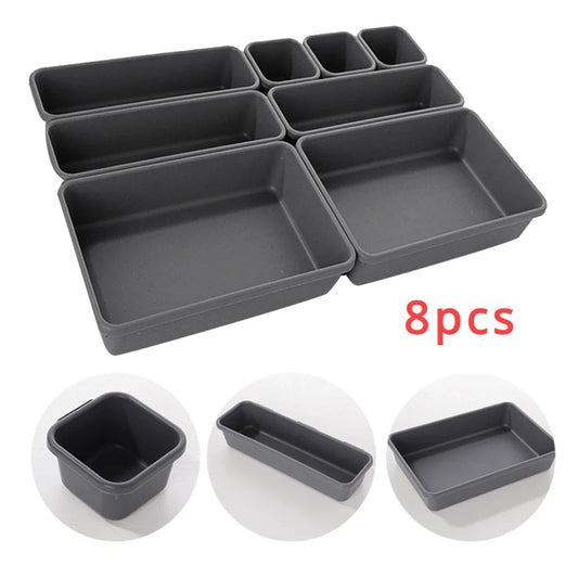 8pcs/set Adjustable Drawer Organizer Box Trays for Kitchen Bathroom Closet Make Up Cosmetics Sundries Divider Holder Jewellery Leedoar