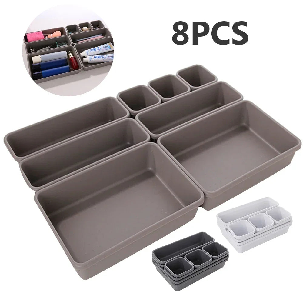 8pcs/set Adjustable Drawer Organizer Box Trays for Kitchen Bathroom Closet Make Up Cosmetics Sundries Divider Holder Jewellery Leedoar