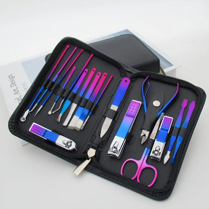 9-18pcs Set Professional Stainless Steel Manicure & Pedicure Kit Precision Nail Care with Travel Case with Nail Clipper Scissor Leedoar