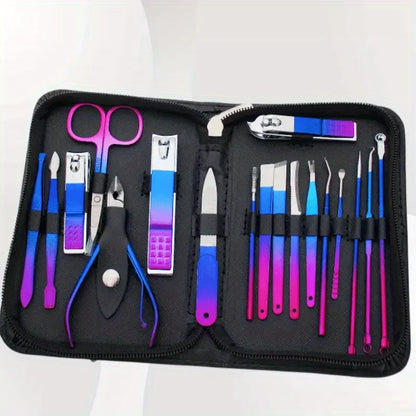 9-18pcs Set Professional Stainless Steel Manicure & Pedicure Kit Precision Nail Care with Travel Case with Nail Clipper Scissor Leedoar