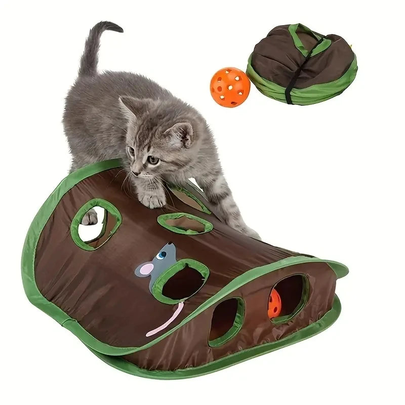 9-Hole Collapsible Cat Tunnel Toy - Interactive Hide and Seek Game, Feline Fun, Inspire Hunting Instinct Leedoar