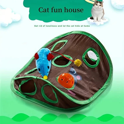 9-Hole Collapsible Cat Tunnel Toy - Interactive Hide and Seek Game, Feline Fun, Inspire Hunting Instinct Leedoar