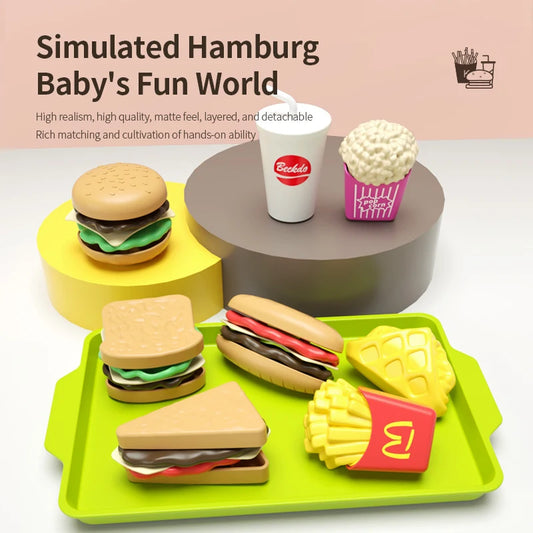 Juego de 9 piezas de bocadillos de plástico desmontables con forma de hamburguesa, juguete de cocina para niños, casa de juego de comida 