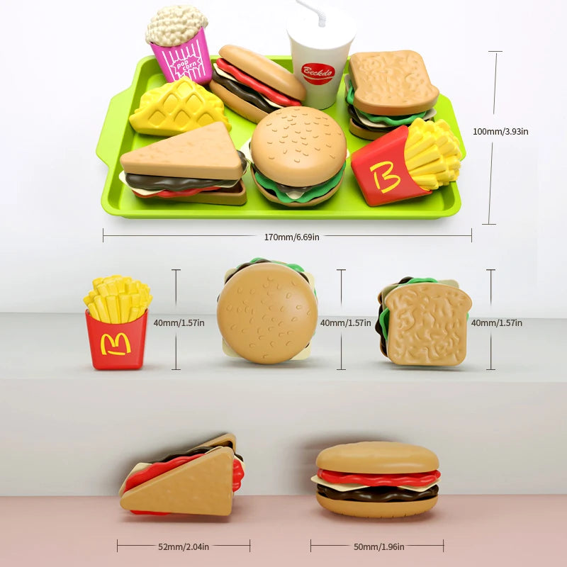 9 PCS Set Detachable Plastic Snack Hamburger Pretend Toy Kids Kitchen Play House Food Toy Leedoar