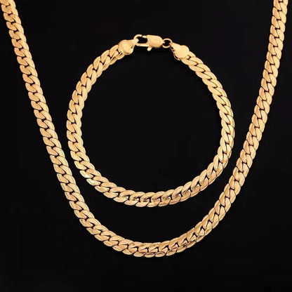 925 Silver 18k Gold 6mm Chain Bracelets Neckalce For Women Men Fashion Party Wedding Jewelry Sets Gifts Leedoar