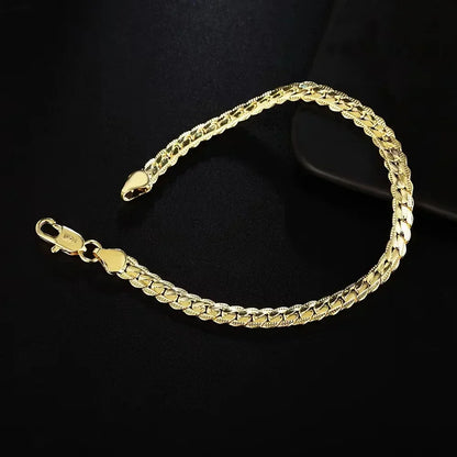 925 Silver 18k Gold 6mm Chain Bracelets Neckalce For Women Men Fashion Party Wedding Jewelry Sets Gifts Leedoar