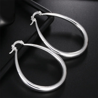 925 Sterling Silver 41MM Smooth Circle Big Hoop Earrings For Women Fashion Party Wedding Accessories Jewelry Christmas Gifts Leedoar