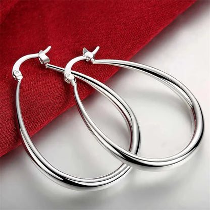 925 Sterling Silver 41MM Smooth Circle Big Hoop Earrings For Women Fashion Party Wedding Accessories Jewelry Christmas Gifts Leedoar