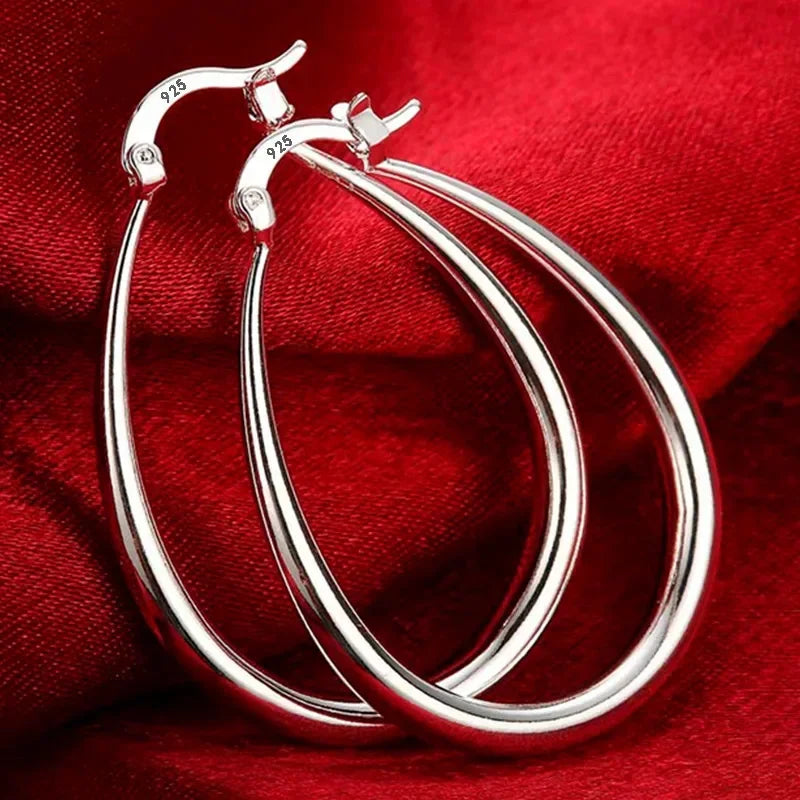 925 Sterling Silver 41MM Smooth Circle Big Hoop Earrings For Women Fashion Party Wedding Accessories Jewelry Christmas Gifts Leedoar