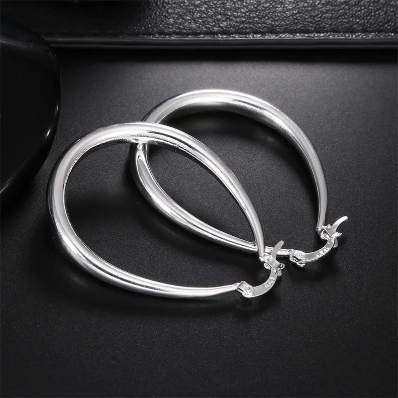 925 Sterling Silver 41MM Smooth Circle Big Hoop Earrings For Women Fashion Party Wedding Accessories Jewelry Christmas Gifts Leedoar