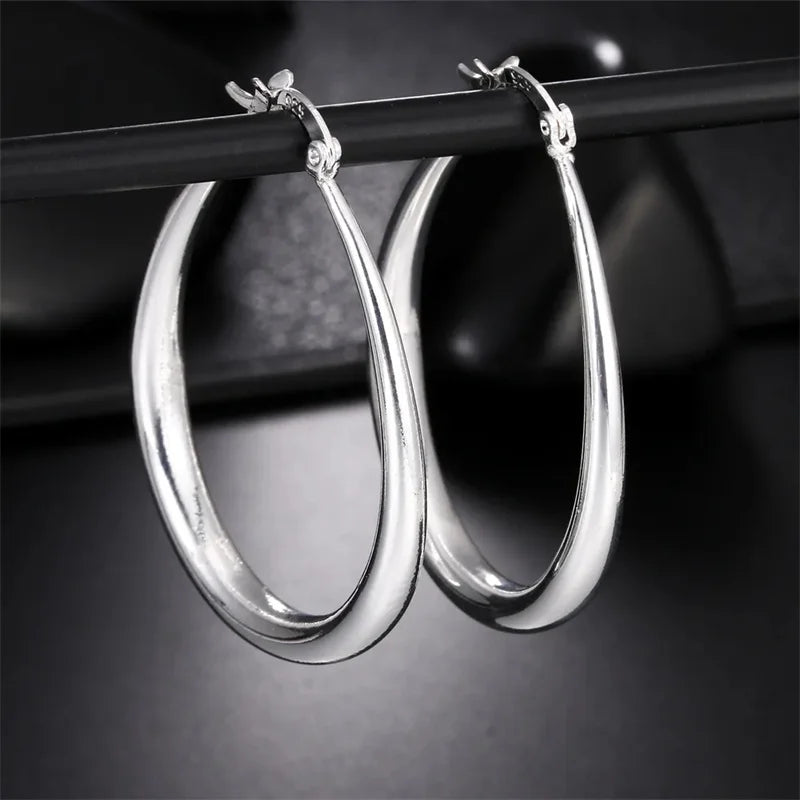 925 Sterling Silver 41MM Smooth Circle Big Hoop Earrings For Women Fashion Party Wedding Accessories Jewelry Christmas Gifts Leedoar