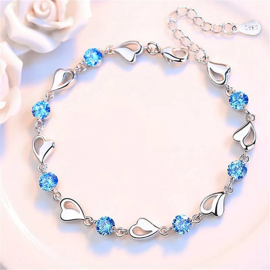 Pulseras de circonita cúbica con forma de corazón retro de alta calidad para mujer, joyería de plata de ley 925 