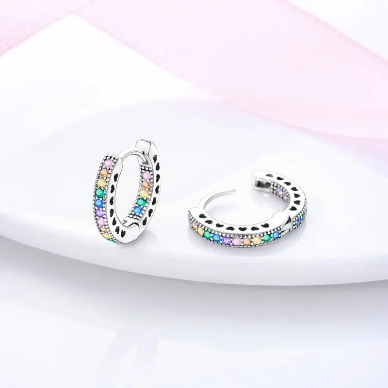 925 Sterling Silver Pave Round Shape Geometry of Simple Earring Hoop Earrings for Women Jewelry Wedding Engagement Birthday Gift Leedoar