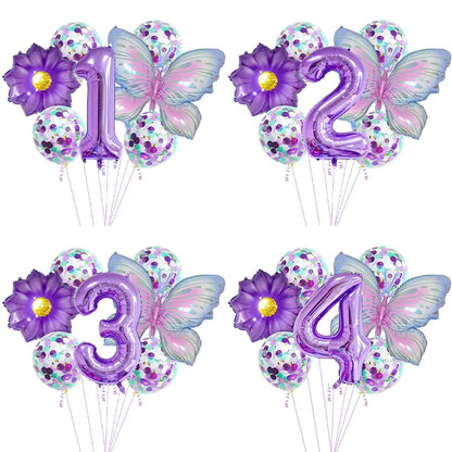 Juego de 9 globos de aluminio con forma de mariposa, con forma de bola y números, para decorar fiestas de cumpleaños, bodas y baby shower 