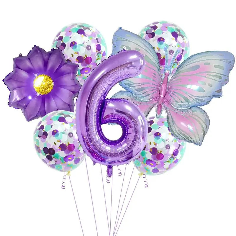 9Pc Butterfly Foil Balloons Set Número Bola Aniversário Casamento Chá de Bebê Festa Decorações 