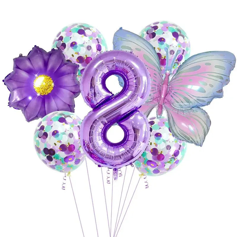 9Pc Butterfly Foil Balloons Set Número Bola Aniversário Casamento Chá de Bebê Festa Decorações 