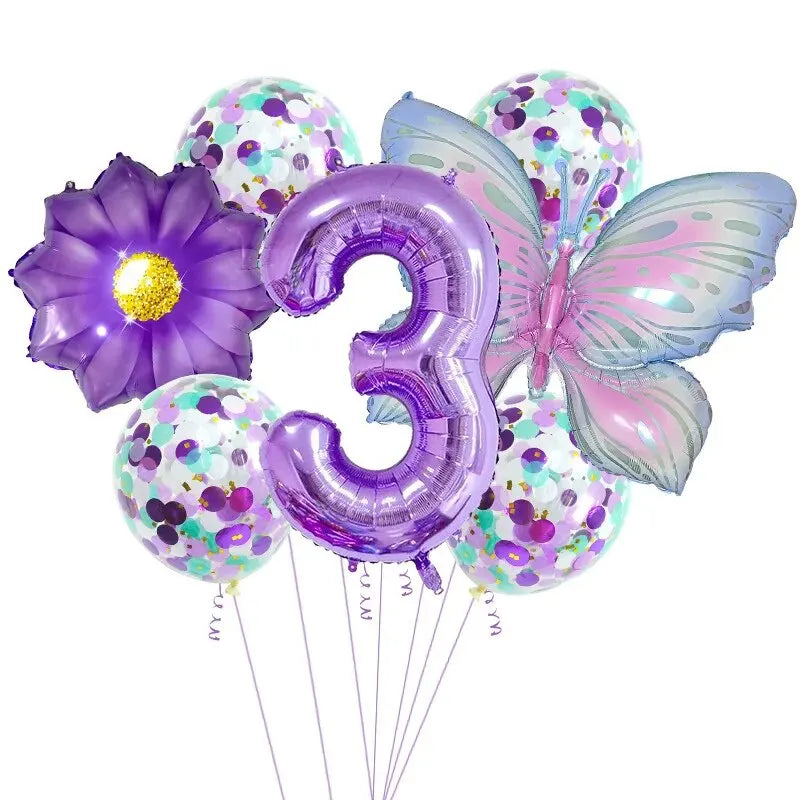 Juego de 9 globos de aluminio con forma de mariposa, con forma de bola y números, para decorar fiestas de cumpleaños, bodas y baby shower 