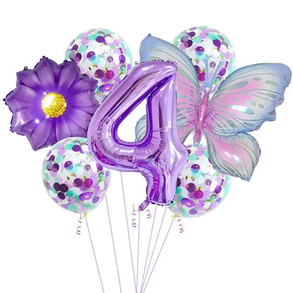 9Pc Butterfly Foil Balloons Set Número Bola Aniversário Casamento Chá de Bebê Festa Decorações 