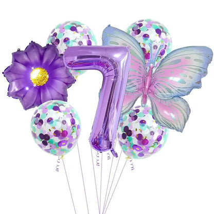 9Pc Butterfly Foil Balloons Set Número Bola Aniversário Casamento Chá de Bebê Festa Decorações 