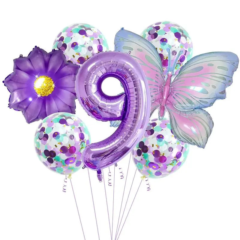 Juego de 9 globos de aluminio con forma de mariposa, con forma de bola y números, para decorar fiestas de cumpleaños, bodas y baby shower 