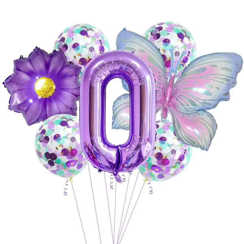 9Pc Butterfly Foil Balloons Set Número Bola Aniversário Casamento Chá de Bebê Festa Decorações 