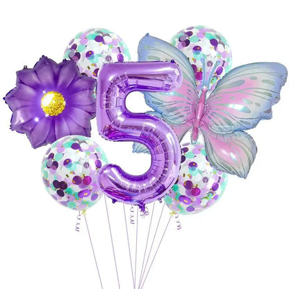 9Pc Butterfly Foil Balloons Set Número Bola Aniversário Casamento Chá de Bebê Festa Decorações 